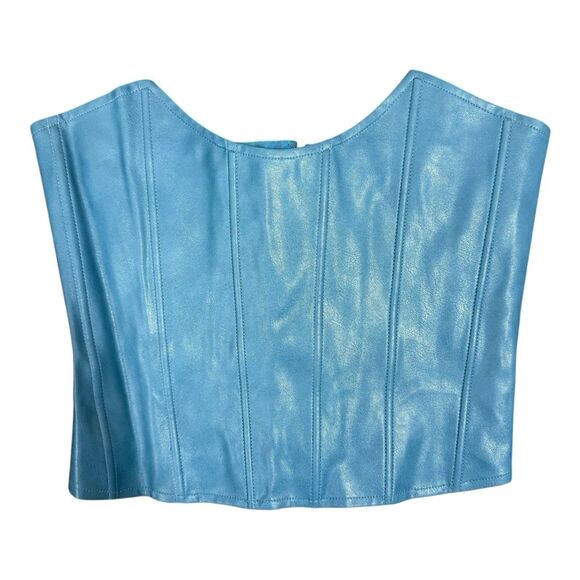 MIAOU Strapless Corset Size Medium Blue Vegan Leather Zipper Top - Picture 1 of 7